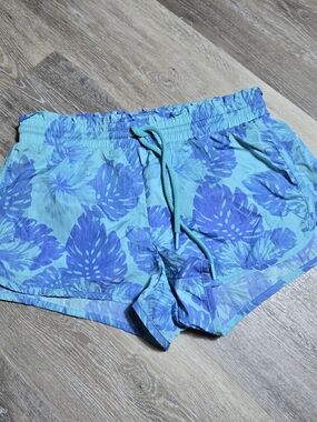 aerie Turquoise & Royal Blue Floral Athletic Shorts SMALL